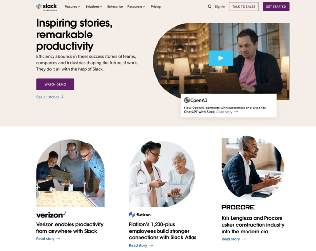 slack’s customer stories, testimonial page examples