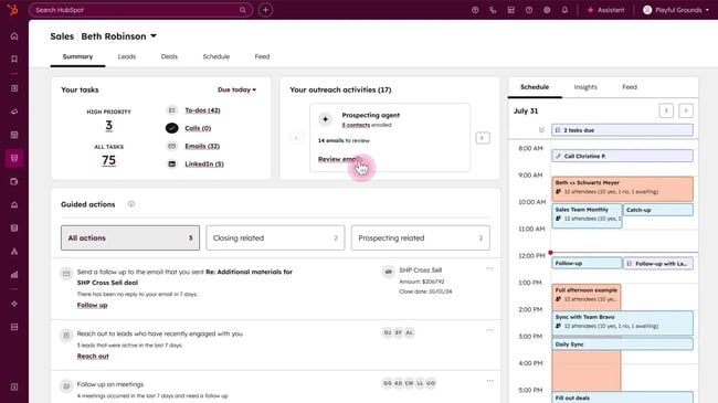 image showing a unified dashboard in hubspot’s workspace
