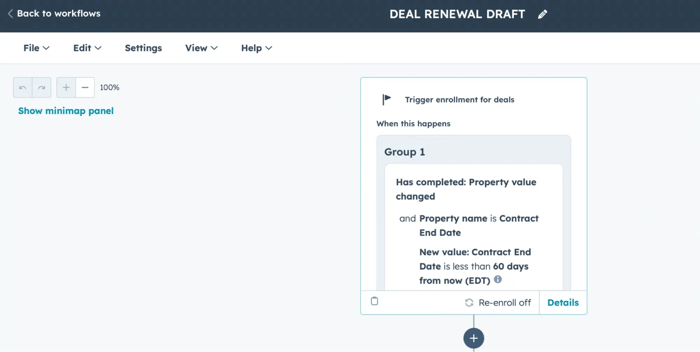 set enrollment trigger, b2b renewal workflow on hubspot